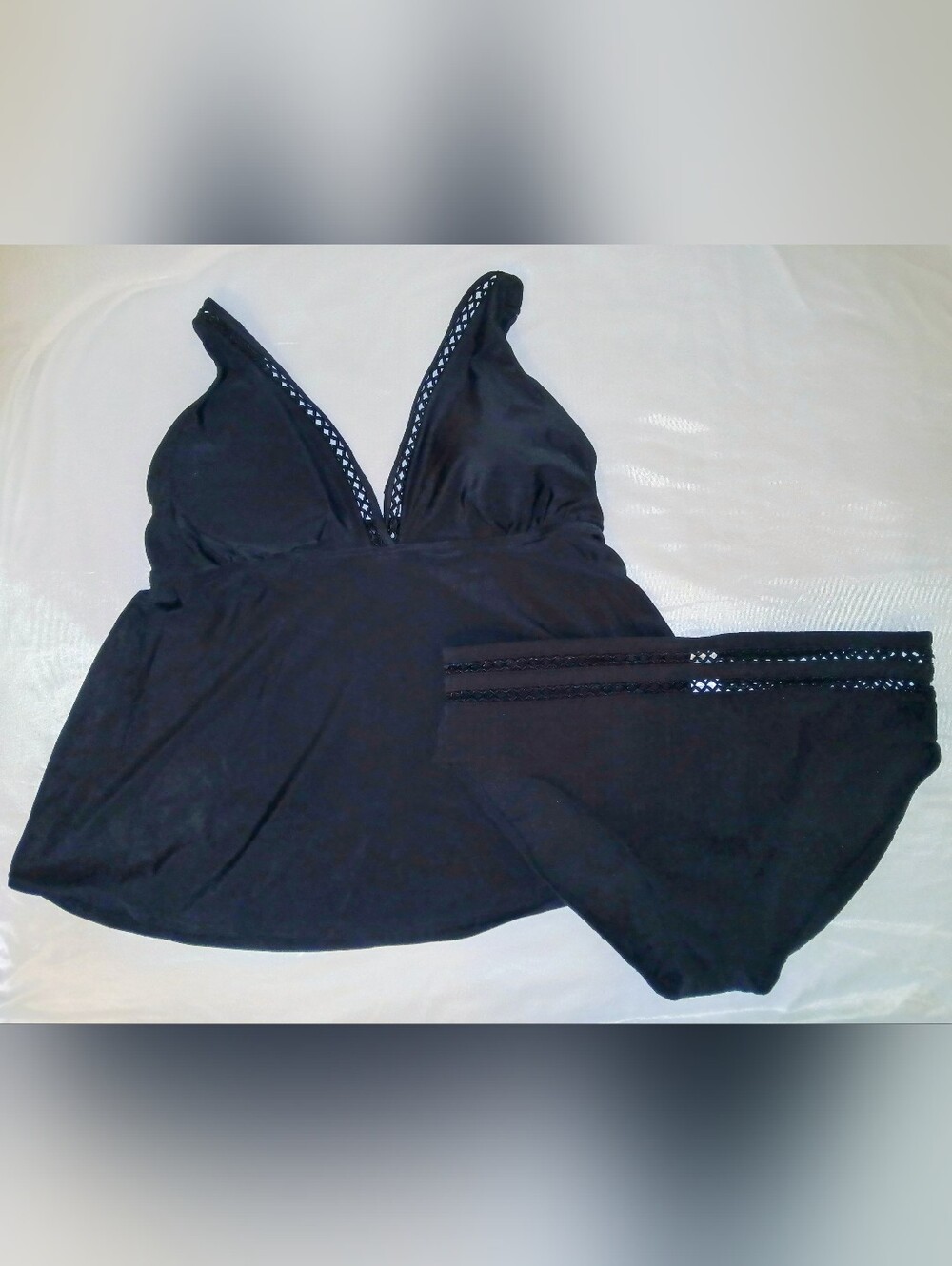 Time and Tru Black Lattice Tankini & Brief Set XL 16-18